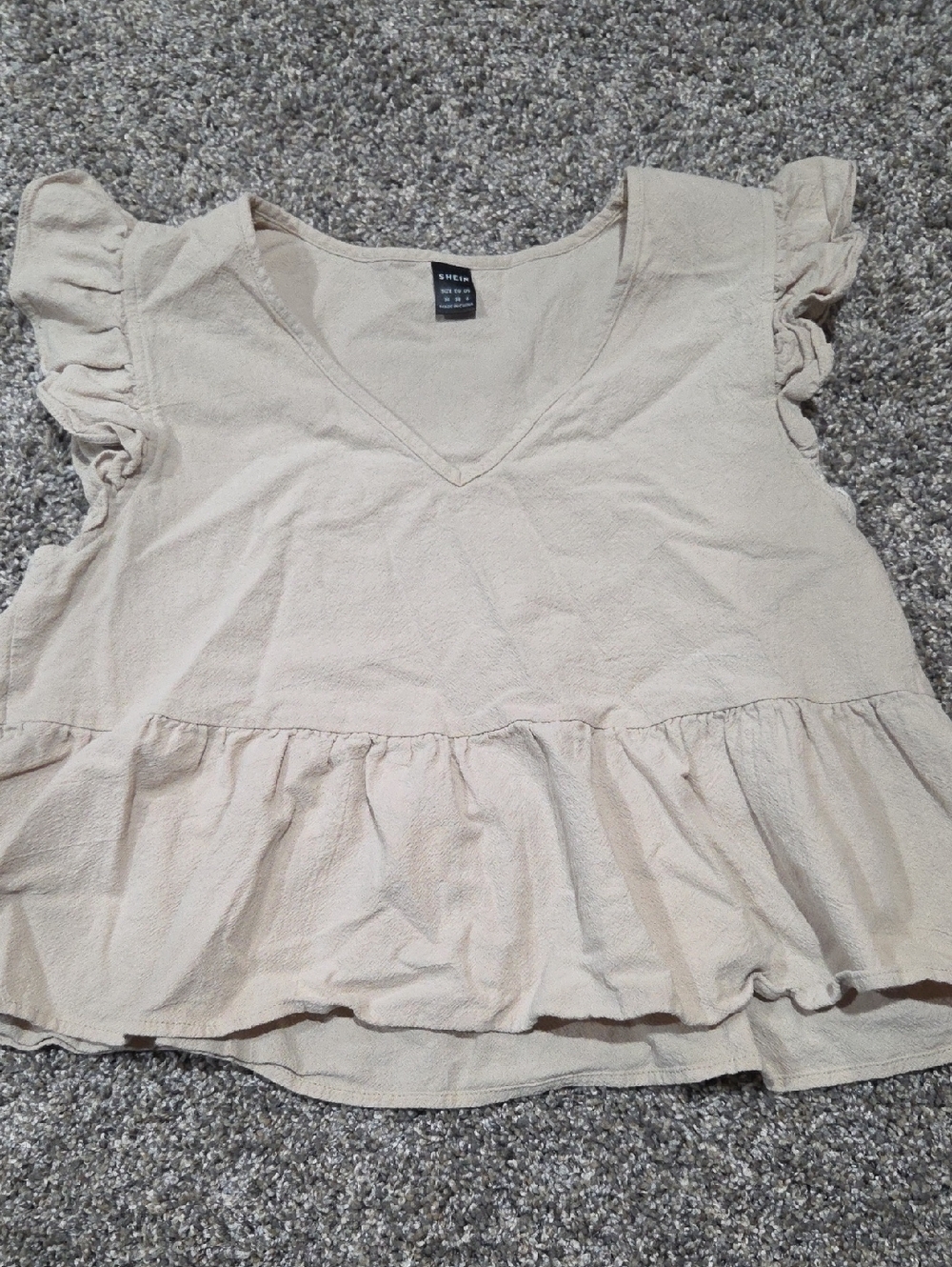 Shein Cream Ruffle Peplum V-Neck Top